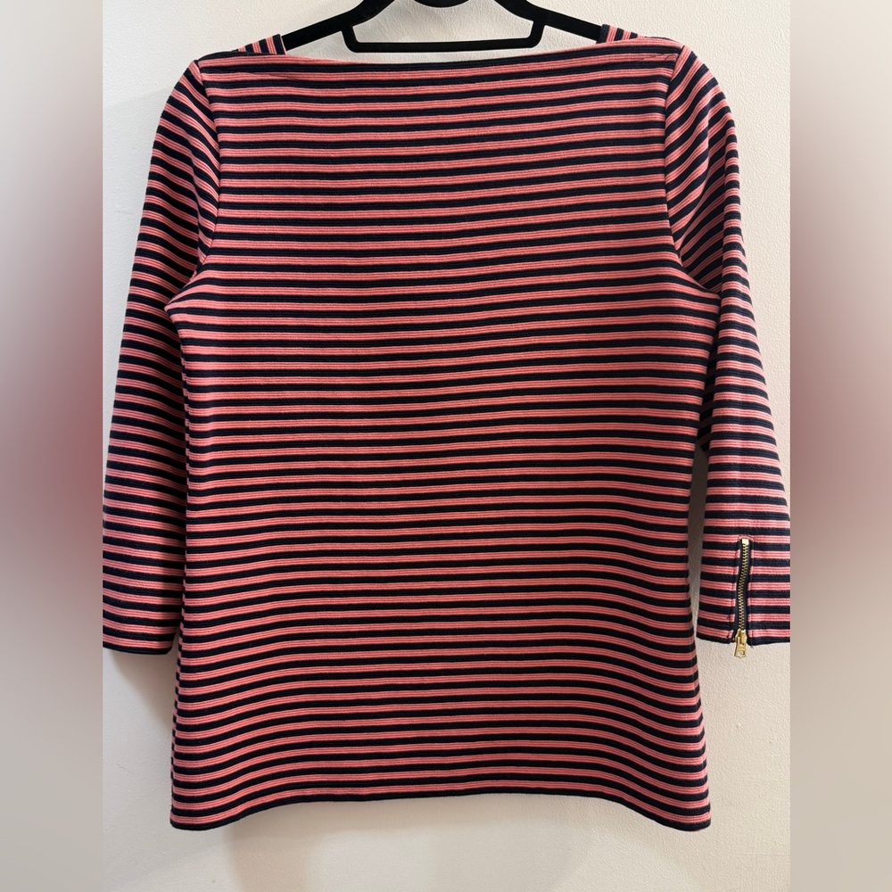 Talbots Striped Boat Neck Top with Sleeve Zippers S - Picture 8 of 9